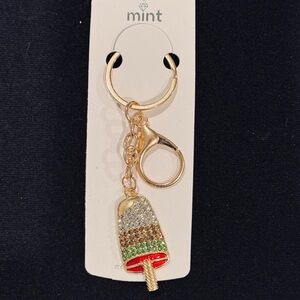 BAG CHARM Mint Popsicle Keychain Gold Tone  Green Crystal Accents 4.25 inch